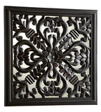 Espresso Fleur De Lis 19 x 19 MDF and Mirrored Glass Wall Decor Made in India - Style: 7646424