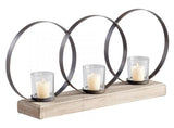 Raw Iron and Natural Wood Ohhh Three Candle Candleholder - Style: 7315480