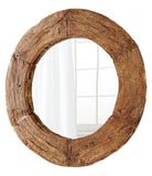 Walnut 7 Inch Diameter Wagon Wood Mirror Made in India - Style: 7646030
